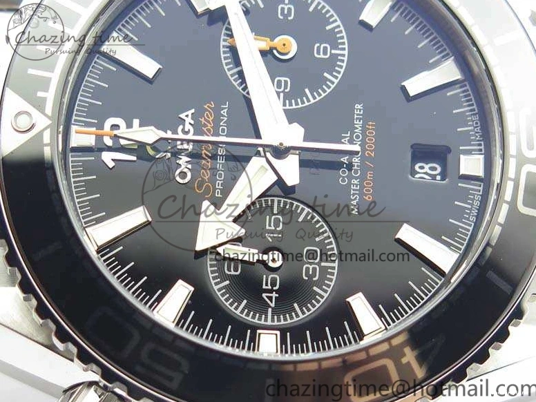 0103 Planet Ocean Master Chrono SS OM 1:1 Best Edition Black Dial On SS Bracelet A9900 V Fashionable 8113